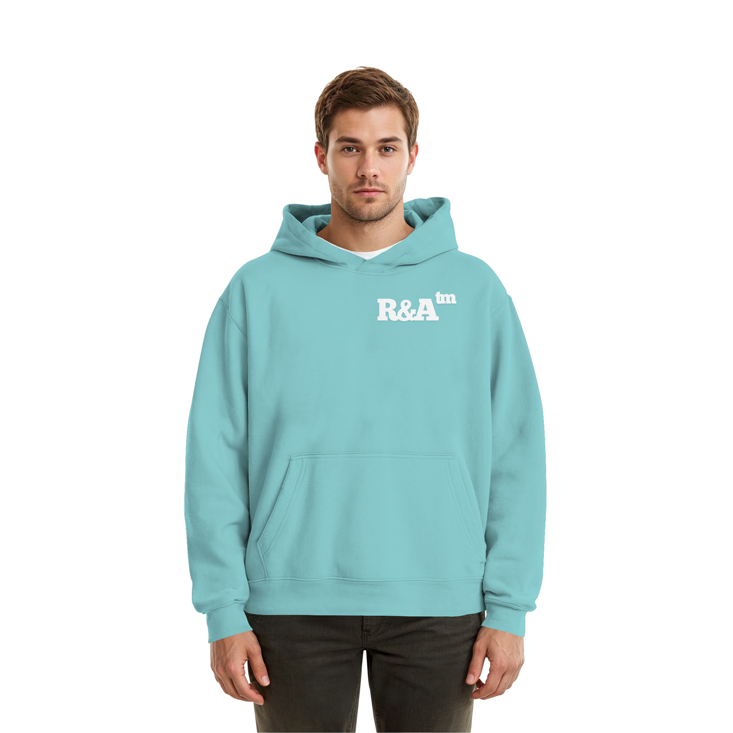 BASIC HOODIE R&A Beryl Blue Vorderseite Oversize Hoodie Die Gebrüder R&A
