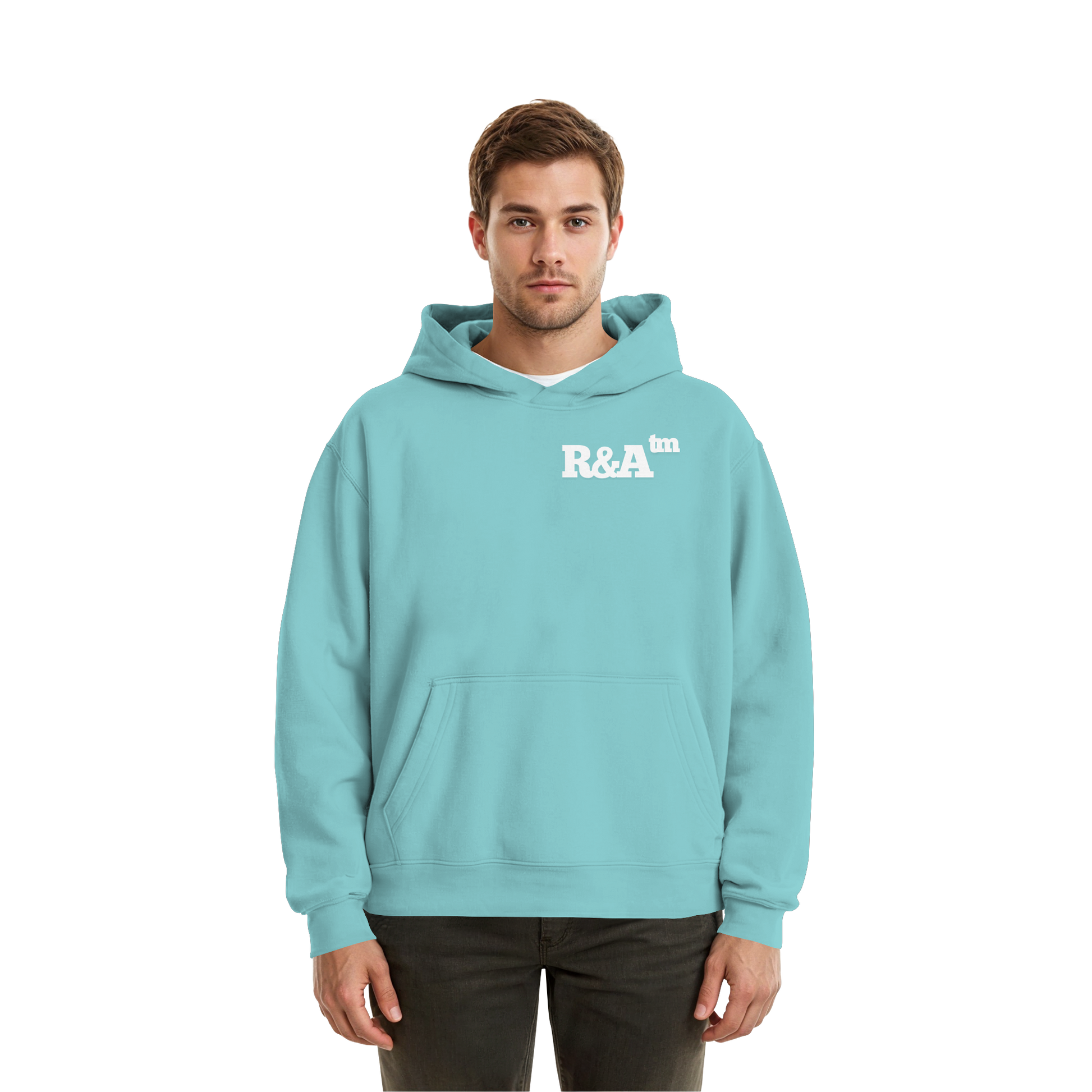 BASIC HOODIE R&A Beryl Blue Vorderseite Oversize Hoodie Die Gebrüder R&A