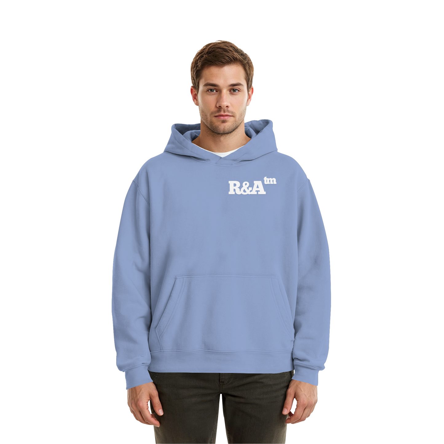 BASIC HOODIE R&A Powder Blue Vorderseite Oversize Hoodie Die Gebrüder R&A