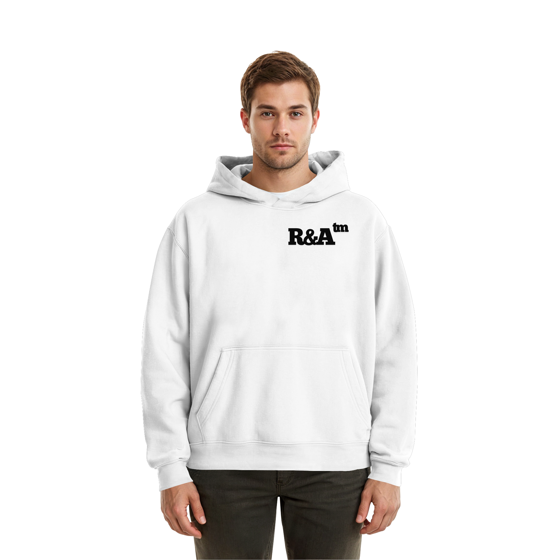BASIC HOODIE R&A Weiß Vorderseite Oversize Hoodie Die Gebrüder R&A