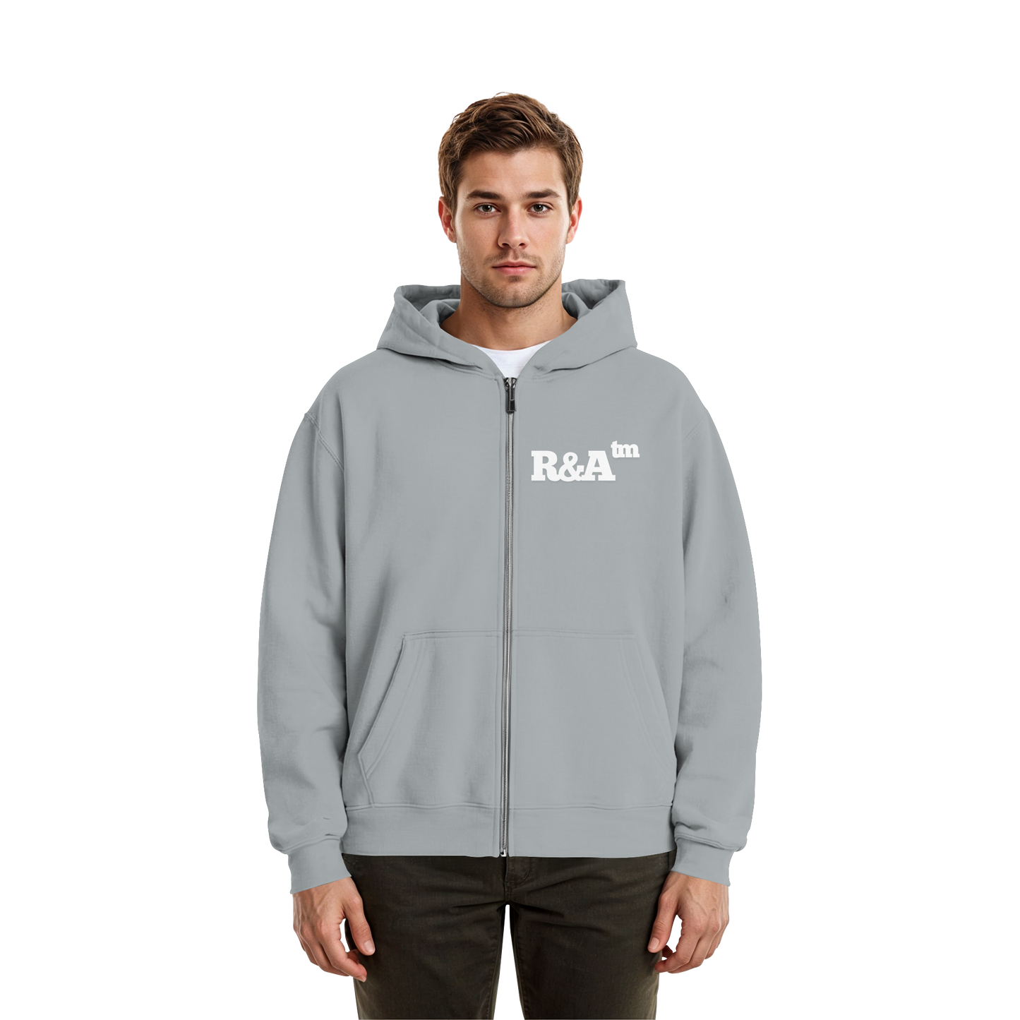 BASIC ZIPPER R&A Light Asphalt Vorderseite Oversize Zipper Die Gebrüder R&A