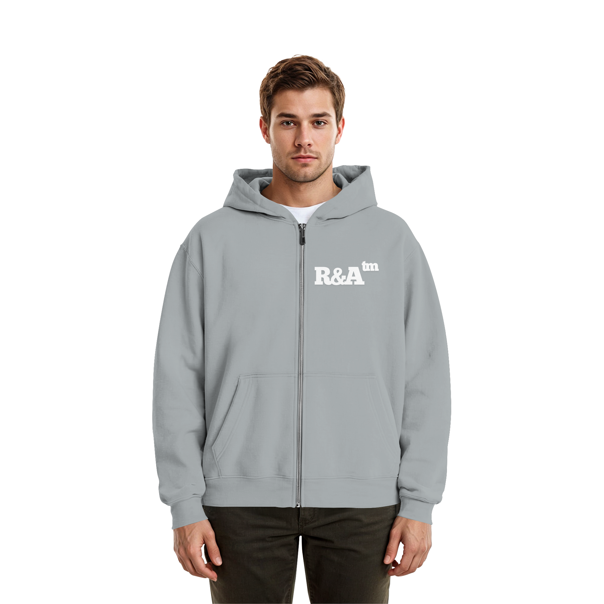 BASIC ZIPPER R&A Light Asphalt Vorderseite Oversize Zipper Die Gebrüder R&A