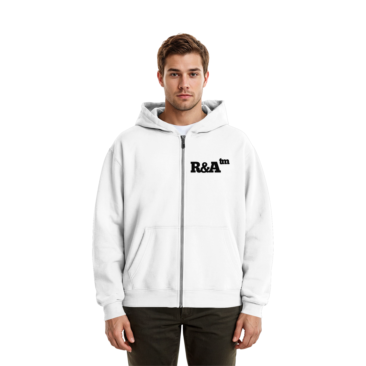BASIC ZIPPER R&A Weiß Vorderseite Oversize Zipper Die Gebrüder R&A