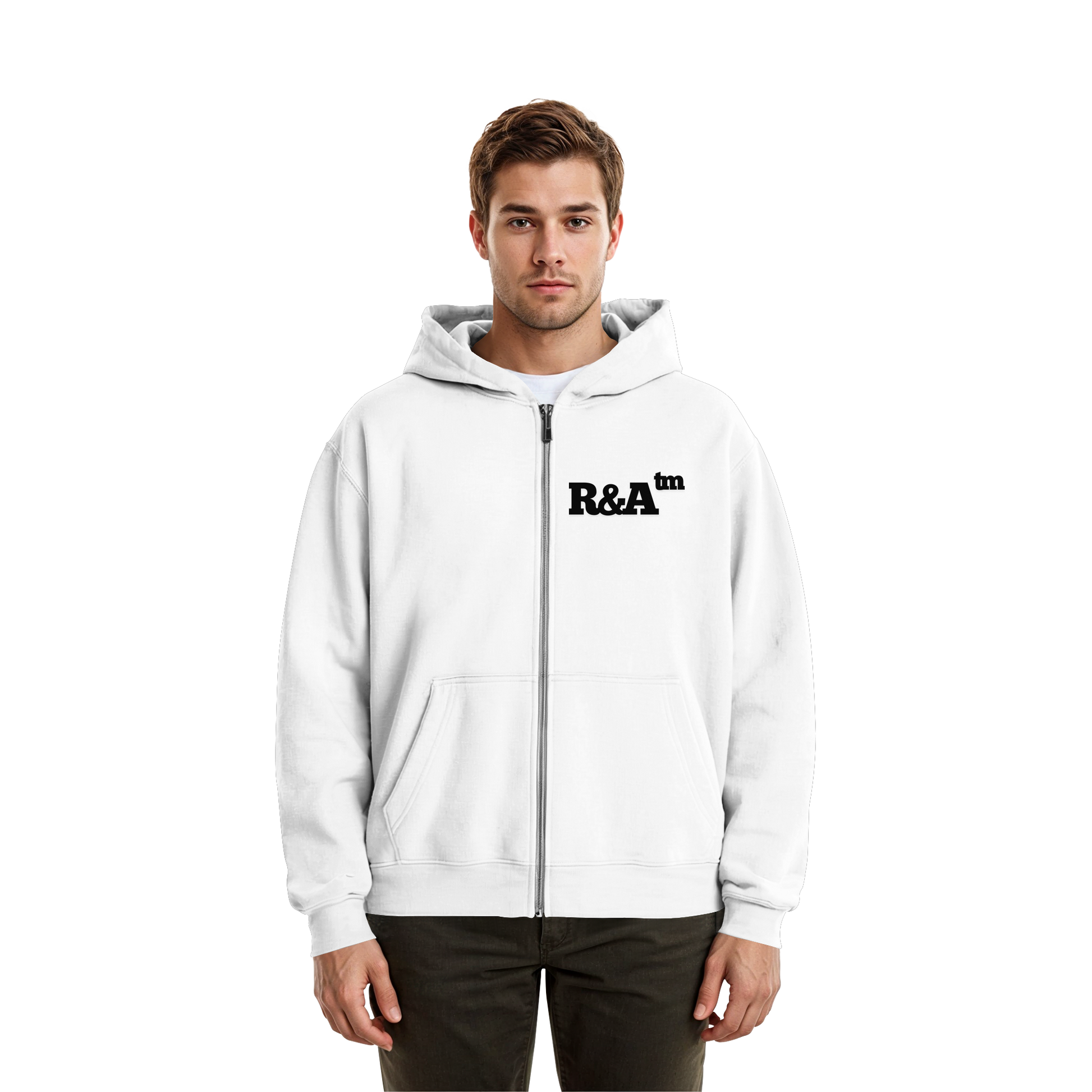 BASIC ZIPPER R&A Weiß Vorderseite Oversize Zipper Die Gebrüder R&A