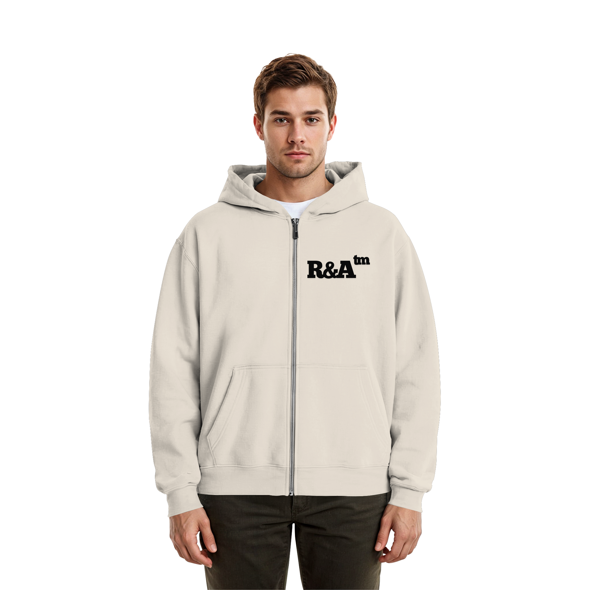 BASIC ZIPPER R&A White Sand Vorderseite Oversize Zipper Die Gebrüder R&A