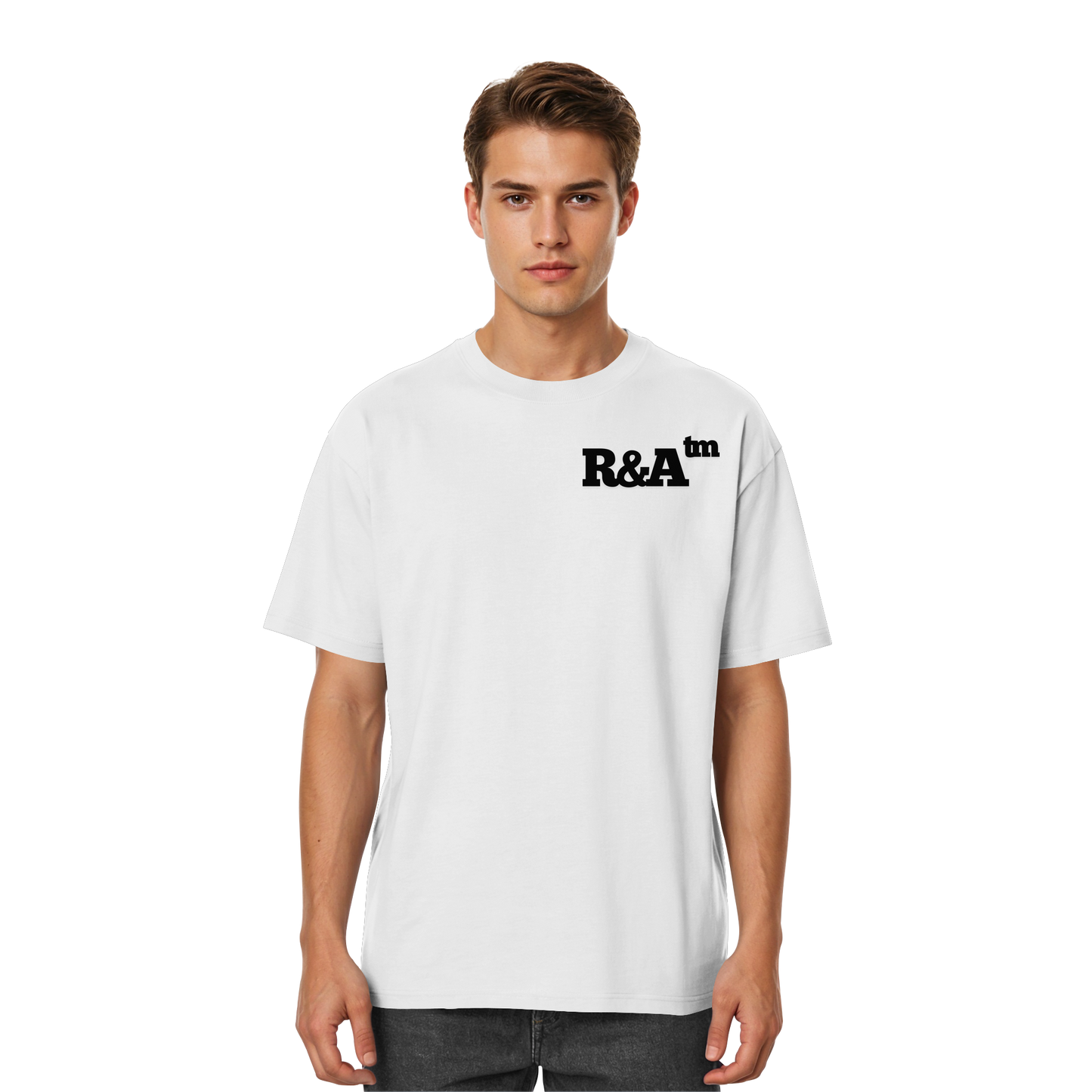 BASIC T-SHIRT R&A Weiß Vorderseite Oversized T-Shirt Die Gebrüder R&A